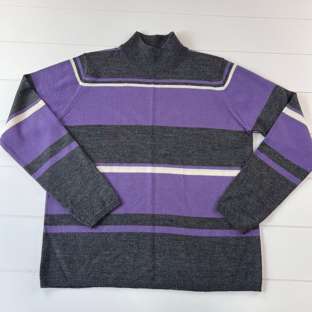 Karen Scott gray Purple Acrylic Merino Wool sweater size petite Medium PM